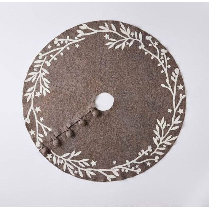 Jupe d'arbre de Noël fabriquée à la main en feutre - branches et étoiles, 72", Gris