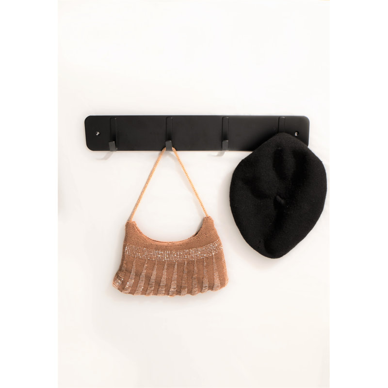 Matte Black Metal Wall Mounted Hook Rack with 4 Hooks
