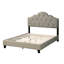 Lit double pleine grandeur, tapissier gris avec tête de lit arquée et cadre en bois massif pour un environnement de sommeil relaxant