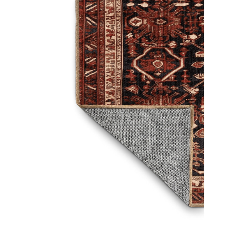 Machine Washable Persian Brown Area Rug, Round 5'
