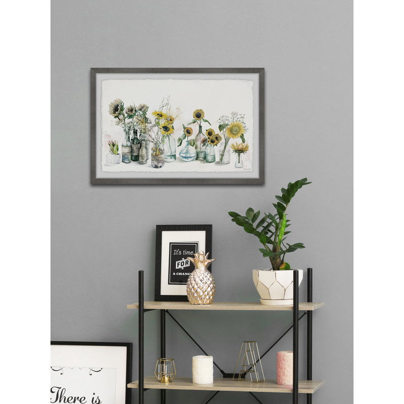 Sunflower And Bottles - Single Picture Frame Painting, 38 cm H  x 45 cm W