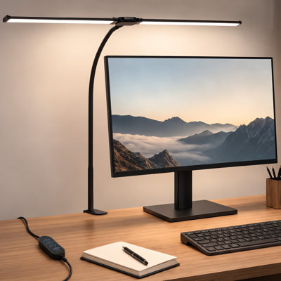 Black DualHead LED Clipon Desk Lamp