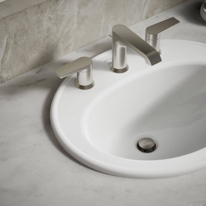 Pennington Ceramic Oval Drop-In Bathroom Sink with Overflow, White, 8'' Centers