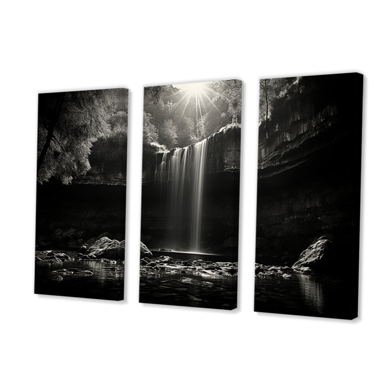 «Waterfall Cliff Scenery I - Waterfall», ensemble d'art mural, Toile tendue, H 32 po x l 48 po x P 1 po