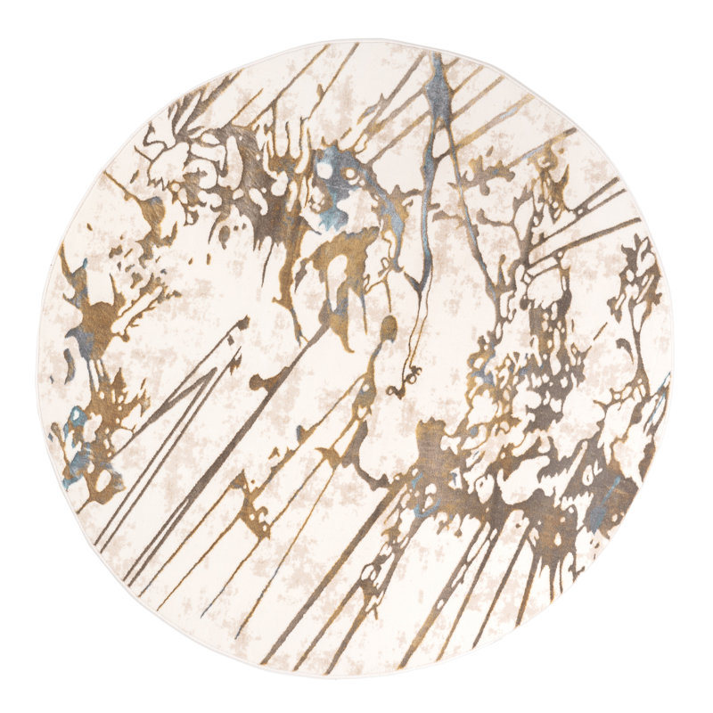 Tapis abstrait crème, Rond 5 pi 3 po