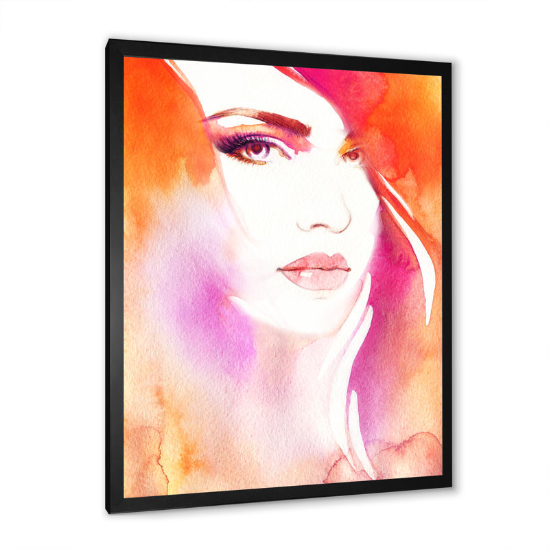 Œuvre d'art rose sur toile rose, H 20 po x l 12 po x P 1 po, Toile avec cadre noir