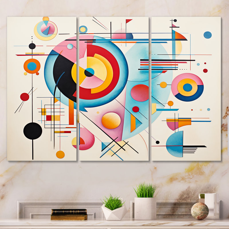 «Blue and Pink Abstract Geometric Vision 2», art mural géométrique, Toile tendue, H 28 po x l 36 po x P 1 po