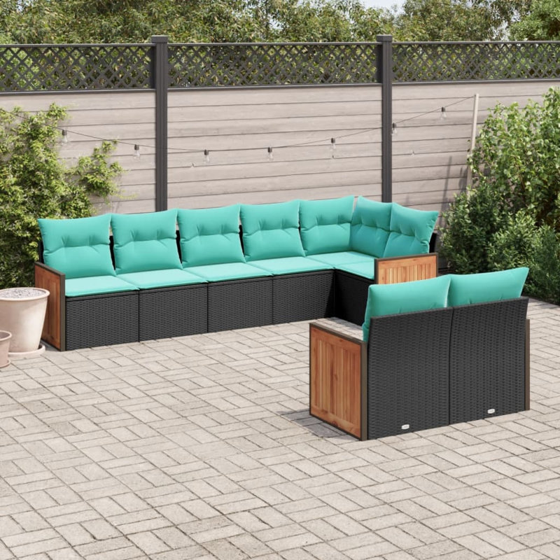 Ensemble de canapé de patio 8 pièces avec coussins en rotin de polyester noir