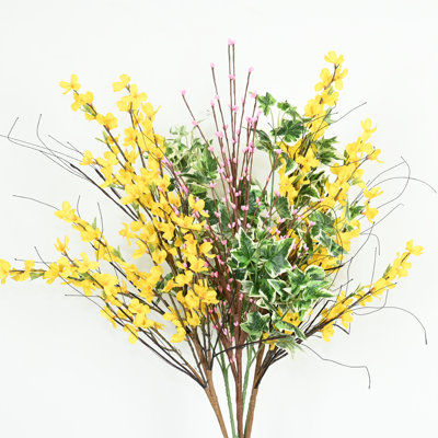 Arrangement floral de baies de Forsythia artificielles de 36 po pour vase, fermoir de brindille de campagne, lierre, feuillage, longue tige florale, bouquet en vrac pour fête de mariage