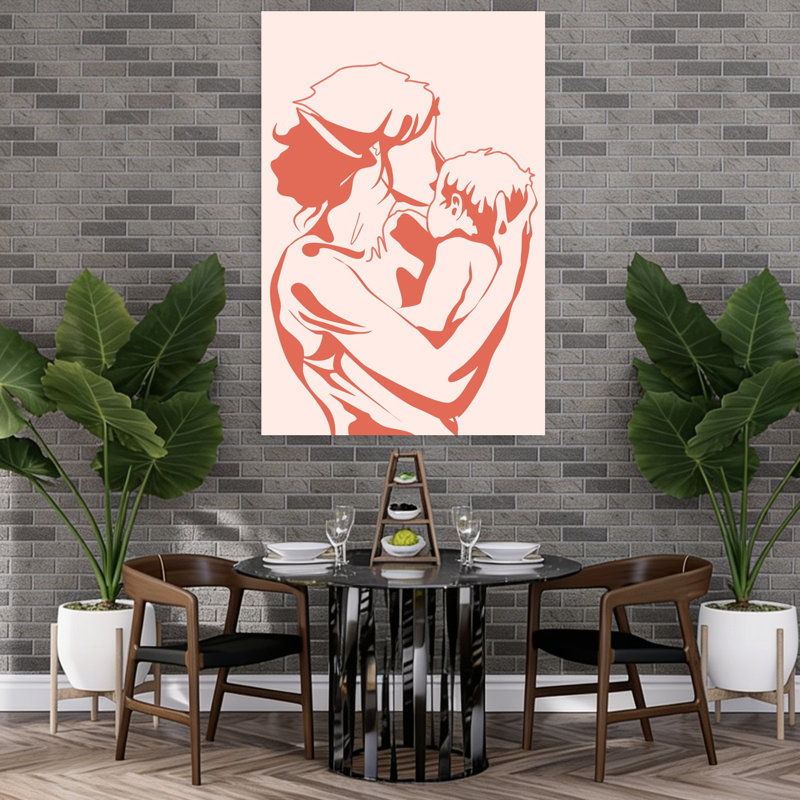 Mère et enfant embrassant un art mural romantique traditionnel, 60" H x 40" W