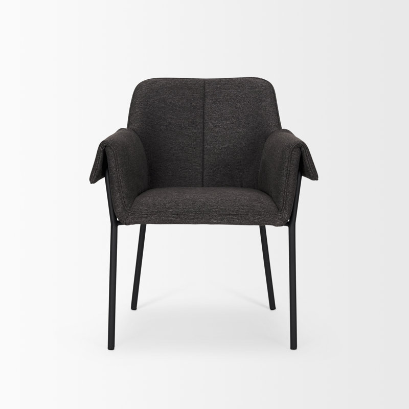 Gray Upholstered Metal Frame Arm Chair