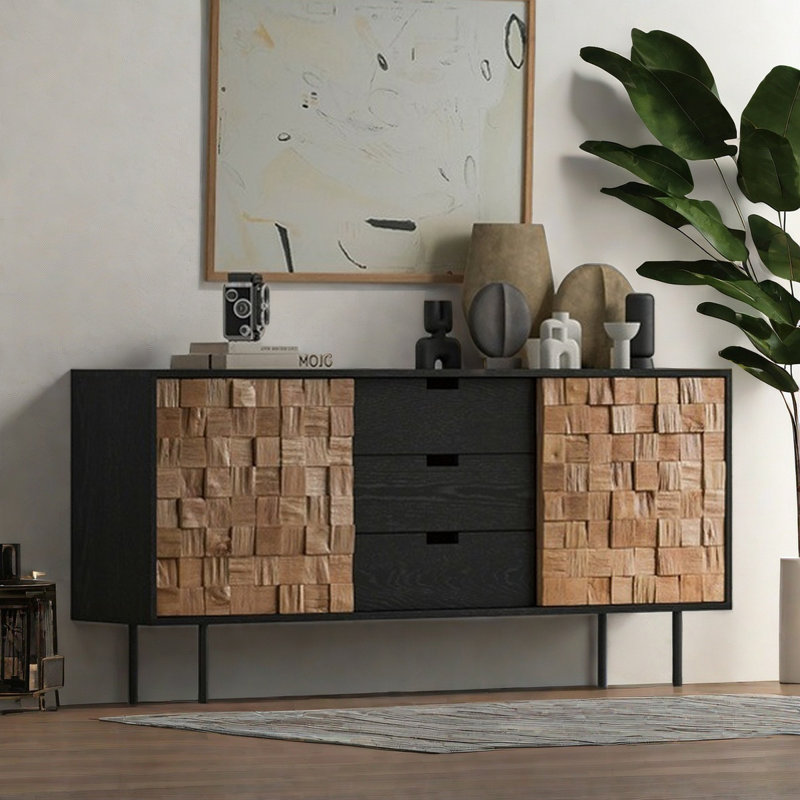 Buffet rétro en bois massif multi-rangements