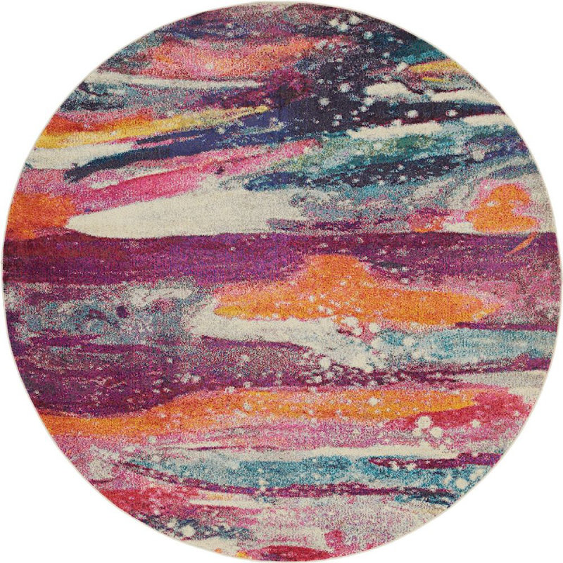 Tapis décoratif rose/bleu/vert Livengood, Rond 8 pi