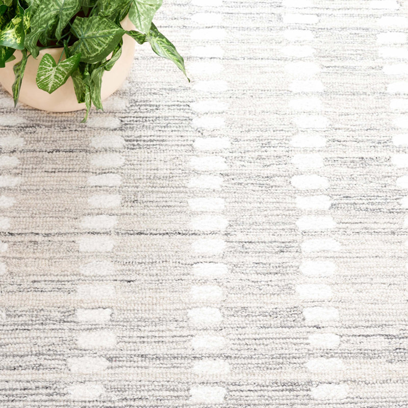 Tapis abstrait argenté / ivoire en laine / chenil / coton touffeté à la main Valirie, Rectangle 6 po x 9 po