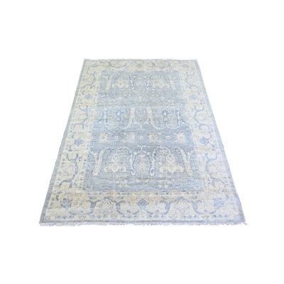4'x5'9" Coin Gray White Wash Peshawar Wool Hand Knotted Rug F6F2051A7CDD40139A43019275D74A16