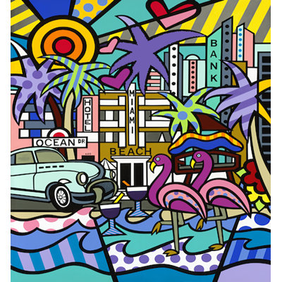 Miami Beach, Acrylic Painting, Stretched Canvas, Wall Art by Jozza