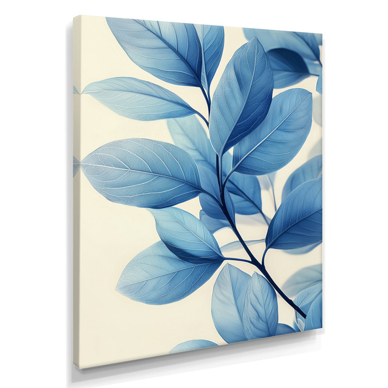 «Midnight Blue Leaves Tranquility IV», art mural floral, H 40 po x l 30 po, Toile tendue, Ne s’applique pas