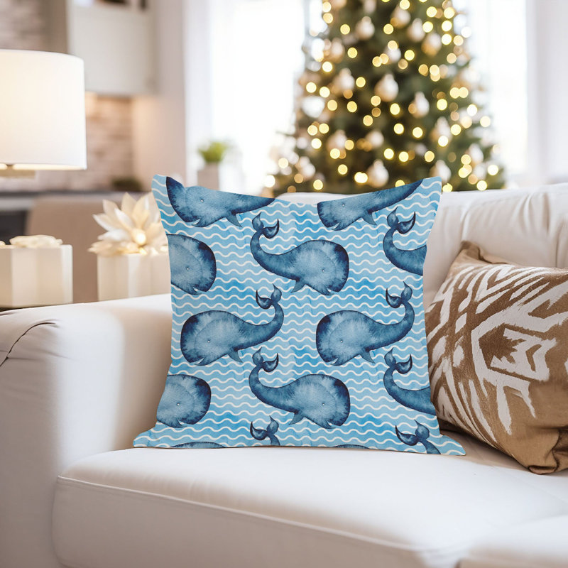 Animals Whale Pattern I Nautical Throw Pillow Cover, Square 18"
