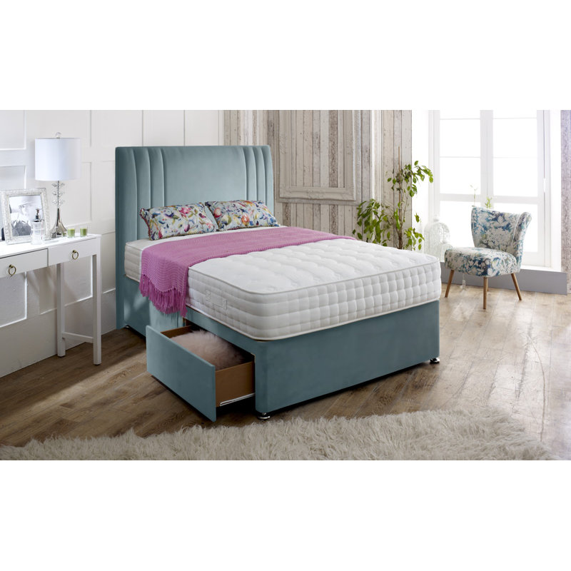 Jacklyn Upholstered Divan Bed, Kingsize (5'), Sky, 4 Drawers