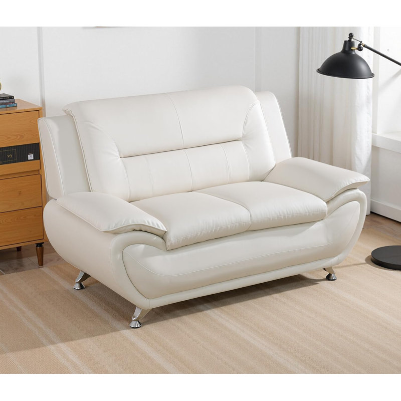 Faux Leather Loveseat Sofa, White