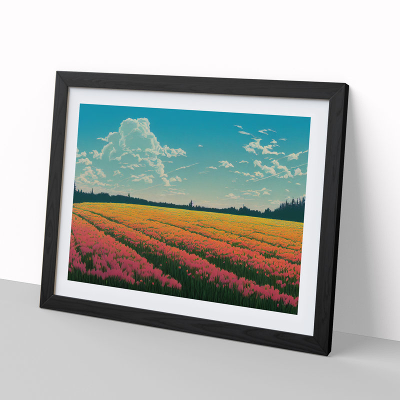 Spring Landscape Meadow Vol.7 - Single Picture Frame Print, Black, 46cm H x 64cm W x 2cm D