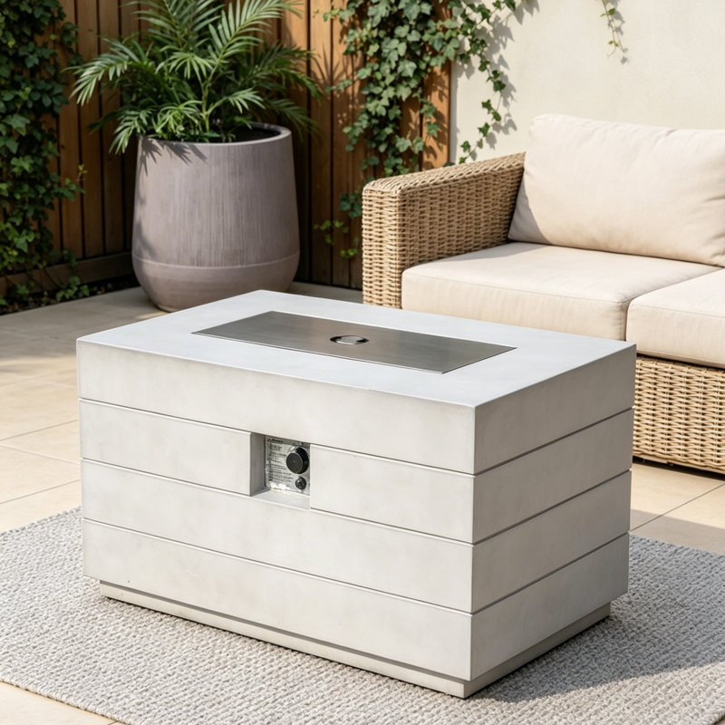 Table de foyer d'extérieur au propane avec couvercle en oxyde de magnésium H 23,8 po x l 42,5 po Almund