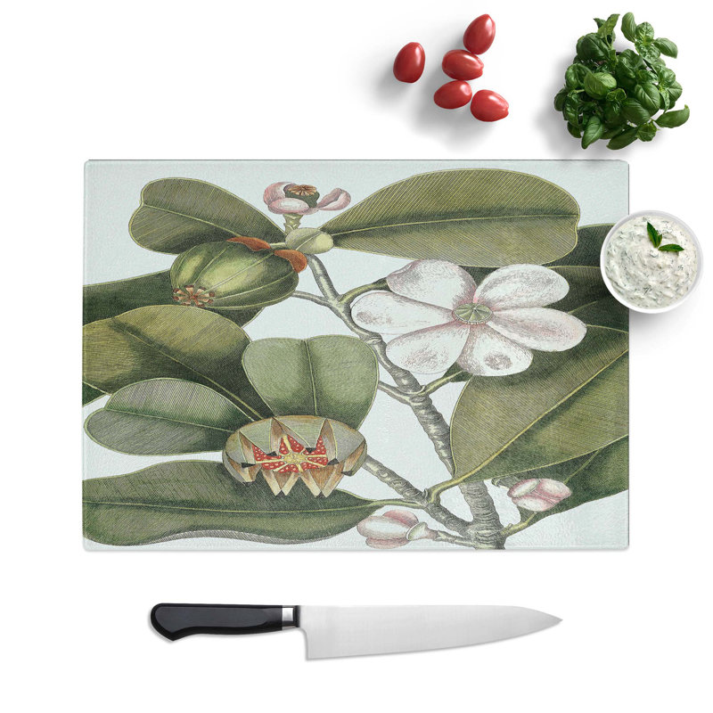 Tempered Glass Balsam Tree Flowers Chopping Board, 28.5 cm W x 20 cm L