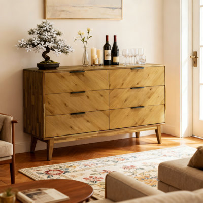 6 Drawers Acacia Wood Dresser , 54†Wide Chest of Drawers for Bedroom, Living room, Hallway - Solid Wood Legs & Storage by Latitude Run