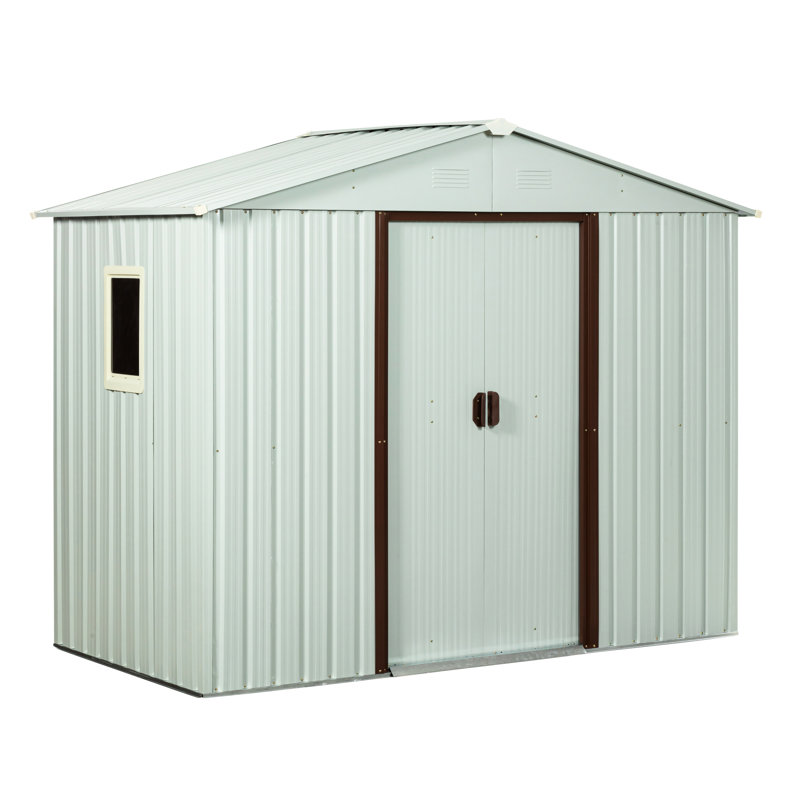 Remise de rangement en métal, structure en fer galvanisé, fenêtre, évents perforés pour une circulation d'air améliorée, portes coulissantes et cadenas