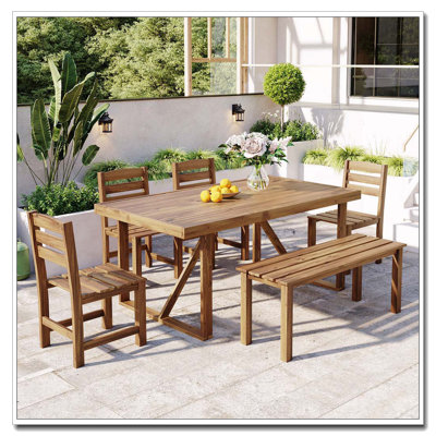 Ensemble de salle à manger d'extérieur en bois d'acacia 7 pièces avec banc (naturel)