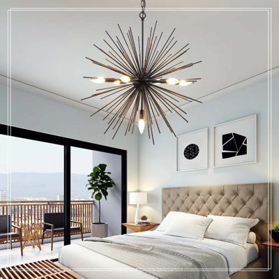 Lustre Sputnik, luminaires suspendus par satellite 7 lumières, plafonnier moderne en métal Starburst 25,6 po, pour salle à manger, chambre à coucher, cuisine, couloir, entrée, E12