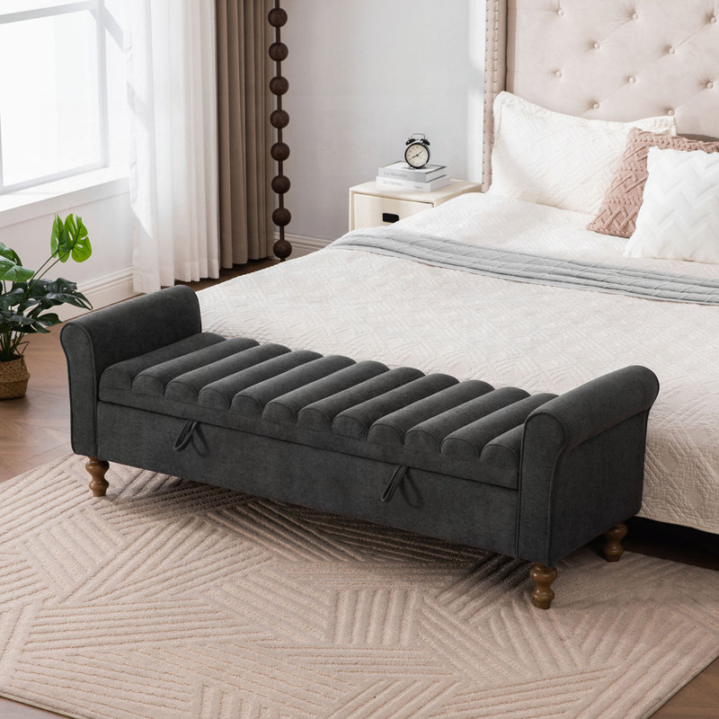 Banc de rangement rembourré de 65,55 po de largeur, Gris anthracite