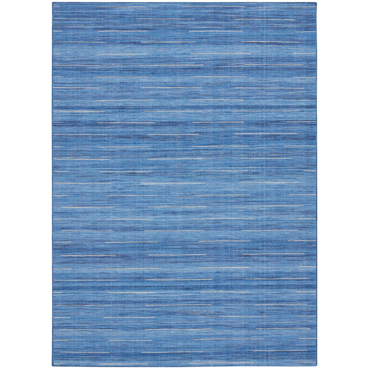 Anerinda Solid Hand Loomed Wool/Cotton Area Rug in Denim Blue