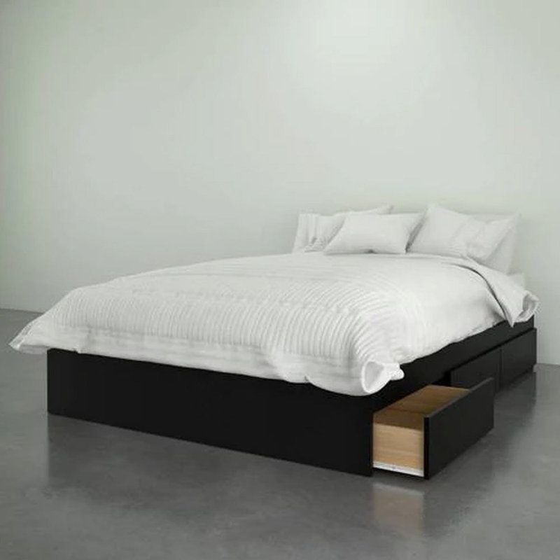 Lit en bois avec rangement (noir), Noir, Complète