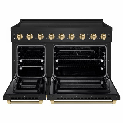 ZLINE Autograph 48 in. Black Stainless Steel Paramount Induction Range with Gold Helix Handles