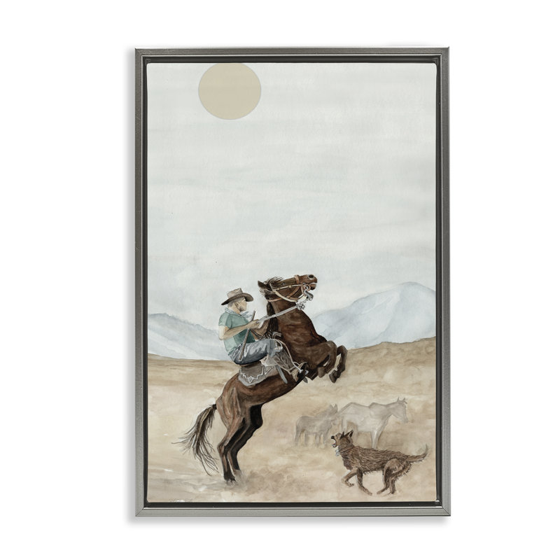  Toile flottante encadrée "Eleving Horse & Dog" par Cindy Jacobs, Cadre flottant gris lustré, H 31 po x l 21 po