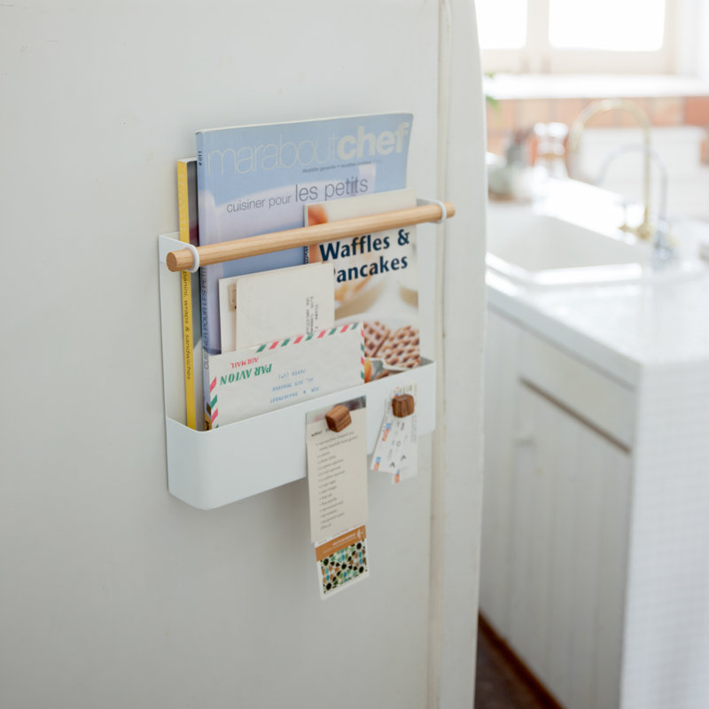 Yamazaki Home Magnetic Recipe Book Rack - Magnet Holder, Kitchen Storage Organizer, Steel + Wood