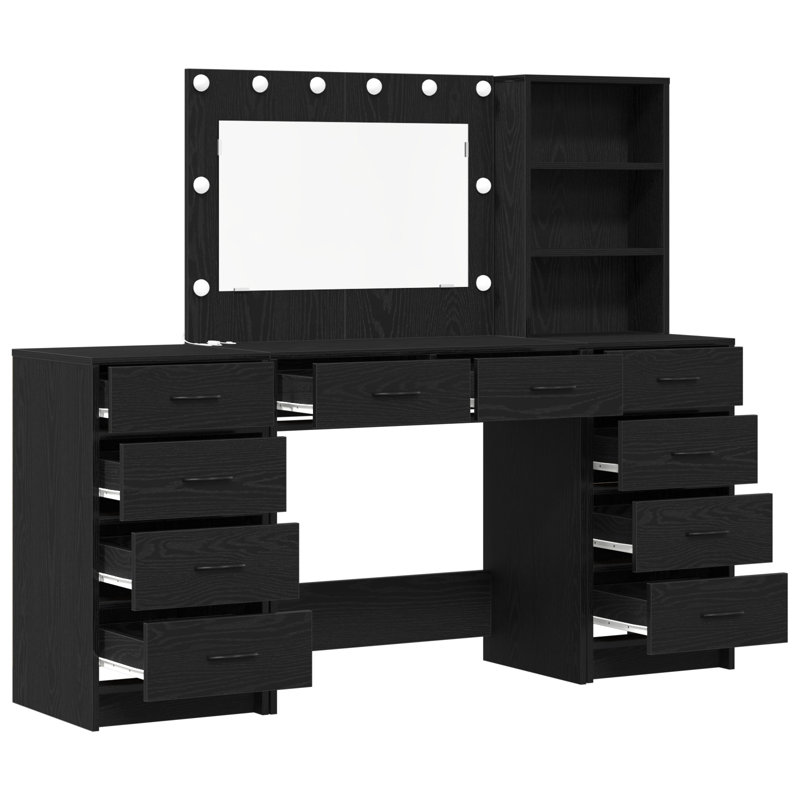 Set Of 3 Engineered Wood Standard, Black Oak