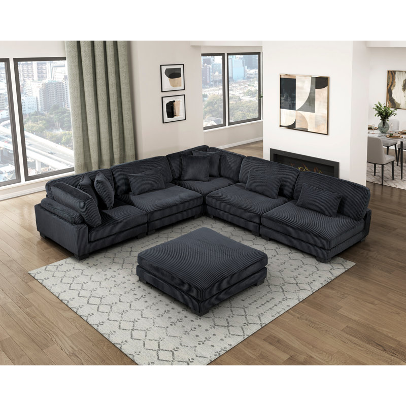 Canapé modulaire avec repose-pieds 6 pièces Koah, Black Corduroy