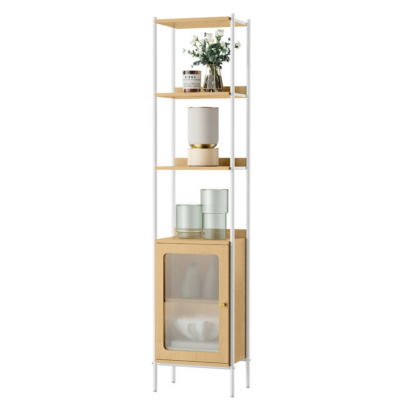 Barnet 40 cm W Steel Etagere Bookcase, White/Natural