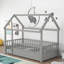 Lit simple en bois avec structure de toit de maison, garde-corps de clôture-28955806-28955805