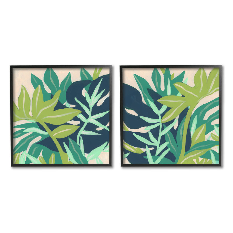 «Layered Tropical Botanical Leaves», ensemble de 2 estampes numériques par June Erica Vess, H 24 po x l 24 po x P 1,5 po
