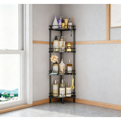 Premium 4-Tier Corner Shower Caddy Stand, Sturdy Stainless Steel Bathroom Organizer With Adjustable Feet, Soap Holder & 4 Hooks For Optimal Storage And Drainage