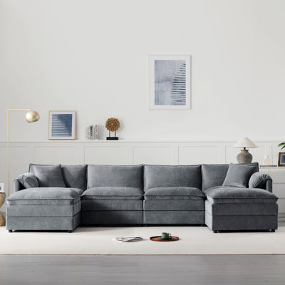 Canapé modulaire en chenille avec siège profond et repose-pieds mobile Chenille