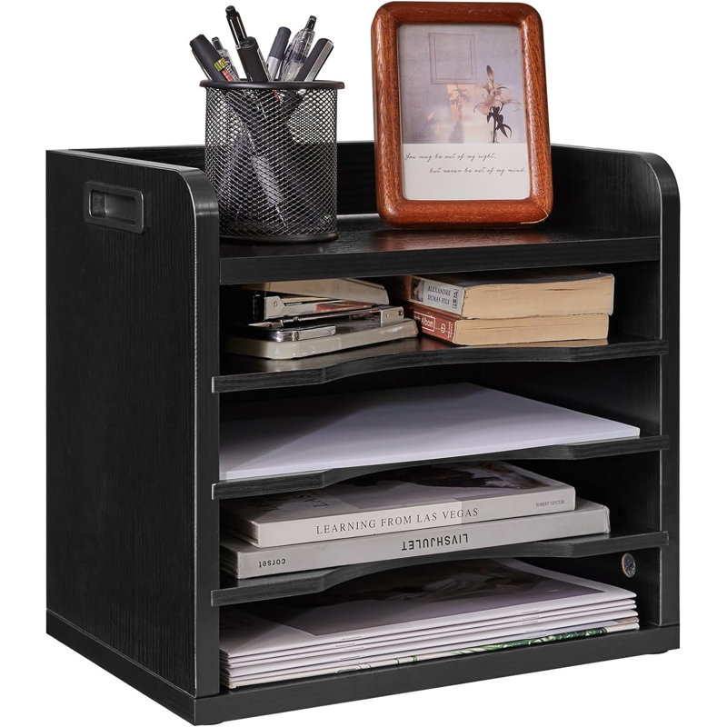 Black Chipboard Desktop File Organizer with Adjustable Shelves