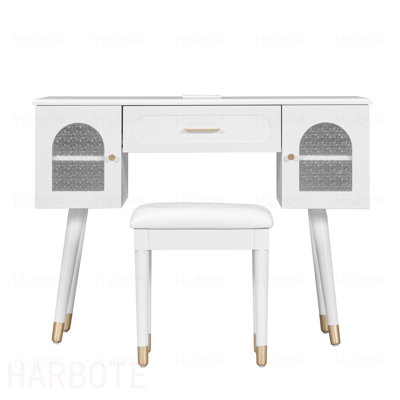 Ensemble de coiffeuse et coiffeuse Elegant Vanity, coiffeuse moderne avec organisateur, bureau d'écriture, port de charge,