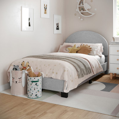 Aurey Upholstered Platform Bed Frame - Curved Stitched Headboard And Slat Foundation