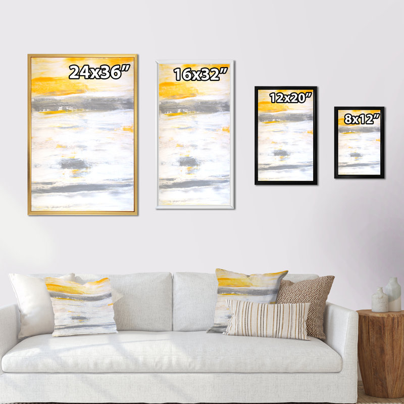 Gris et rayures verticales jaunes - art mural moderne et contemporain sur toile, H 20 po x l 12 po x P 1 po