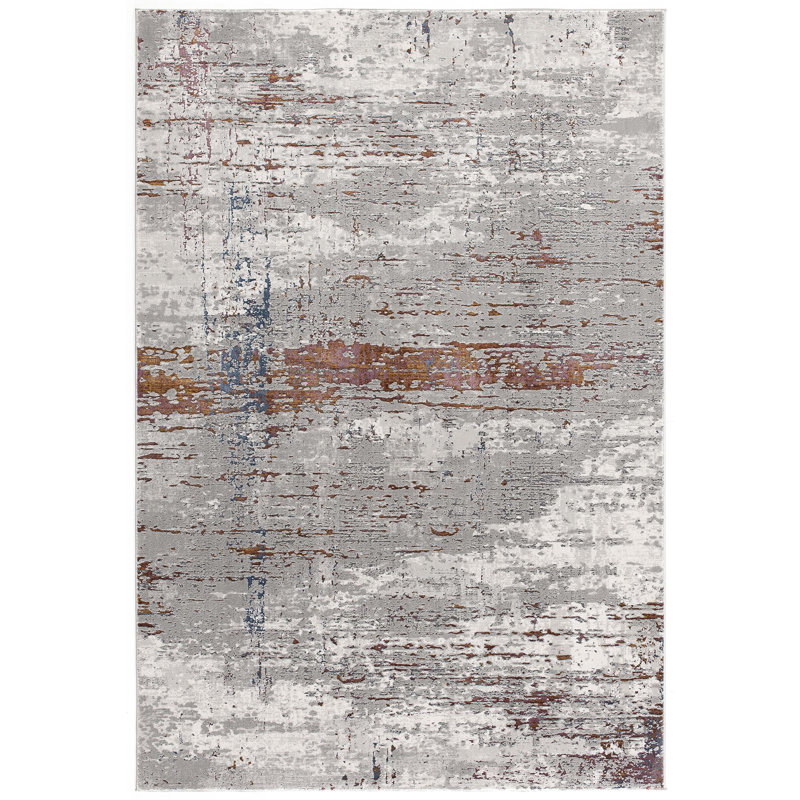 Tapis intérieur délavé à motif abstrait gris / rouge 5 pi x 8 pi (5 pi 3 po x 7 pi 7 po) Cairn