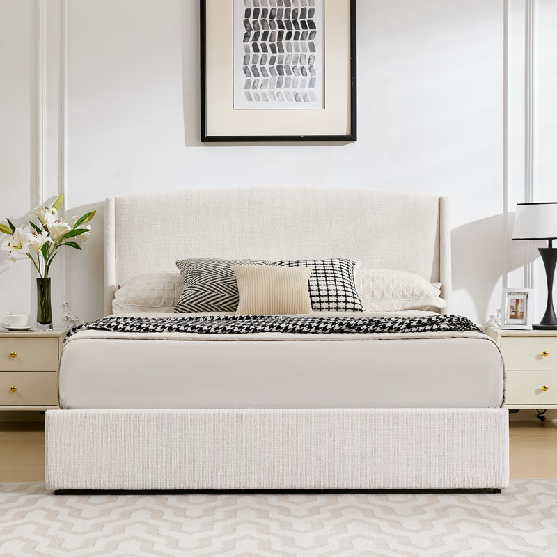 Braya Upholstered Platform Storage Bed With 4 Drawers,Beige,Full, Beige, Full